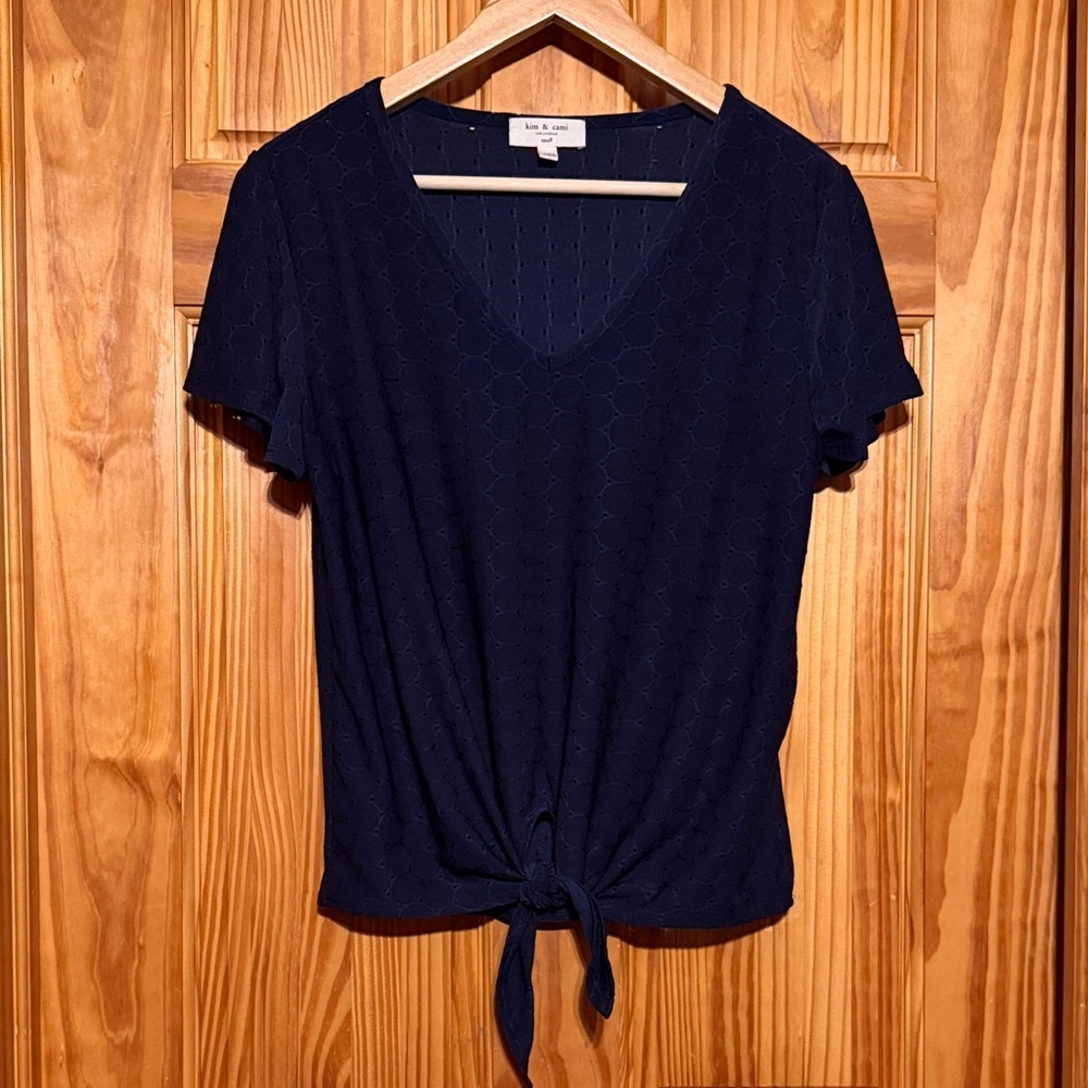 Kim & Cami Navy Tie-Front Blouse